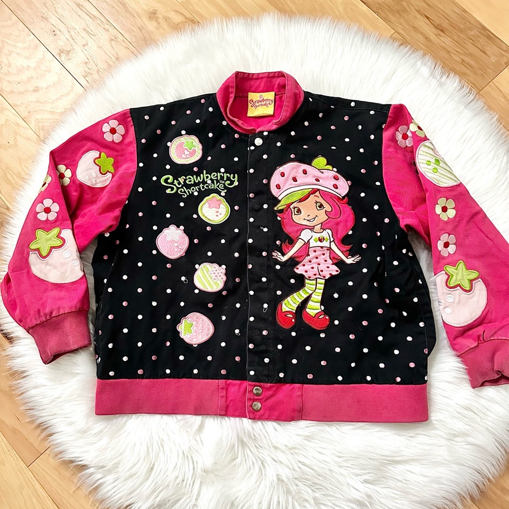 Vintage Strawberry Shortcake Girls Snap Front Lined Bomber Jacket
